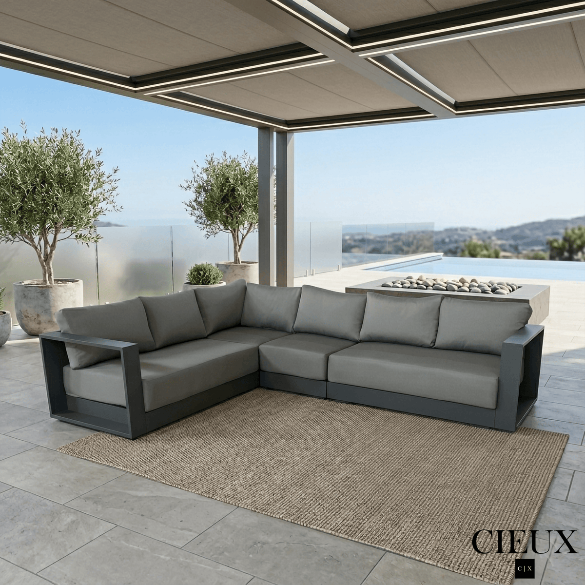 CIEUX Lyon Outdoor Patio Aluminum Metal L-Shaped Sectional Sofa in