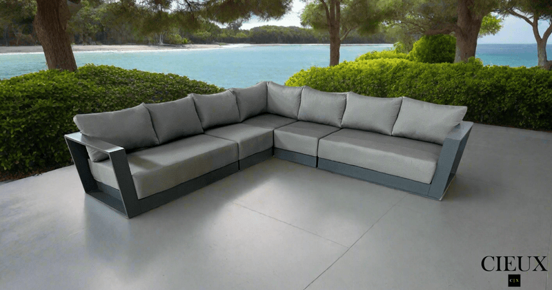 CIEUX Sectional Lyon Outdoor Patio Aluminum Metal Large Corner Sectional Sofa in Midnight Grey with Sunbrella Cushions - Available in 2 Colours