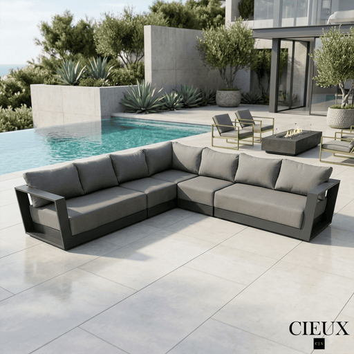 CIEUX Sectional Lyon Outdoor Patio Aluminum Metal Large Corner Sectional Sofa in Midnight Grey with Sunbrella Cushions - Available in 2 Colours