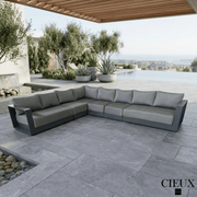 CIEUX Sectional Lyon Outdoor Patio Aluminum Metal Large L-Shaped Sectional Sofa in Midnight Grey with Sunbrella Cushions - Available in 2 Colours