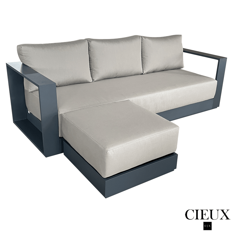CIEUX Sectional Lyon Outdoor Patio Aluminum Metal Medium Sectional Sofa in Midnight Grey with Sunbrella Cushions - Available in 2 Colours