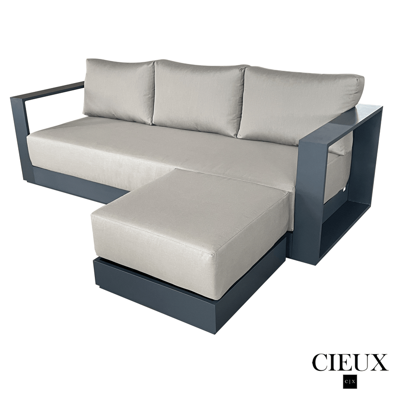 CIEUX Sectional Lyon Outdoor Patio Aluminum Metal Medium Sectional Sofa in Midnight Grey with Sunbrella Cushions - Available in 2 Colours