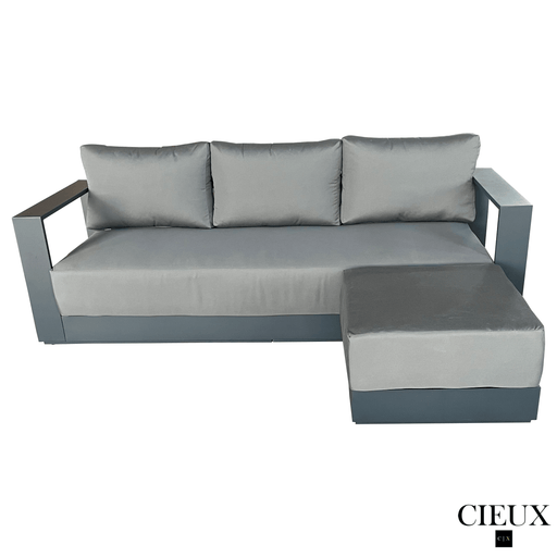 CIEUX Sectional Lyon Outdoor Patio Aluminum Metal Medium Sectional Sofa in Midnight Grey with Sunbrella Cushions in Canvas Charcoal
