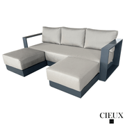 CIEUX Sectional Lyon Outdoor Patio Aluminum Metal U-Shaped Sectional Sofa in Midnight Grey with Sunbrella Cushions - Available in 2 Colours