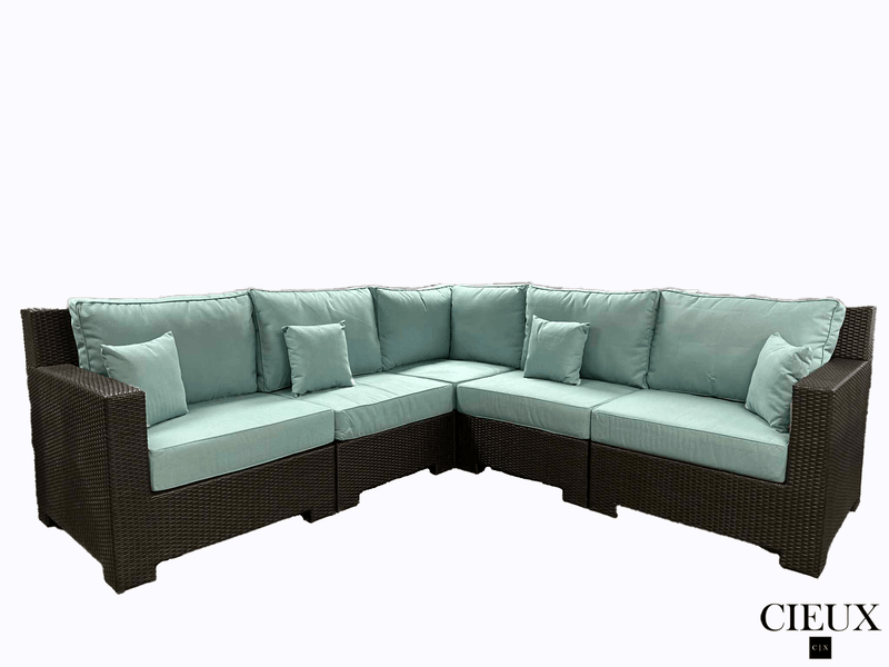 CIEUX Sectional Provence Outdoor Patio Wicker Rattan Modular Corner Sectional Sofa in Blue
