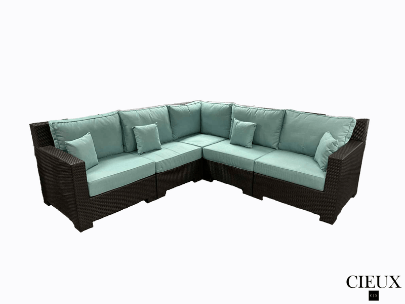 CIEUX Sectional Provence Outdoor Patio Wicker Rattan Modular Corner Sectional Sofa in Blue
