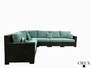 CIEUX Sectional Provence Outdoor Patio Wicker Rattan Modular L-Shaped Sectional Sofa in Blue