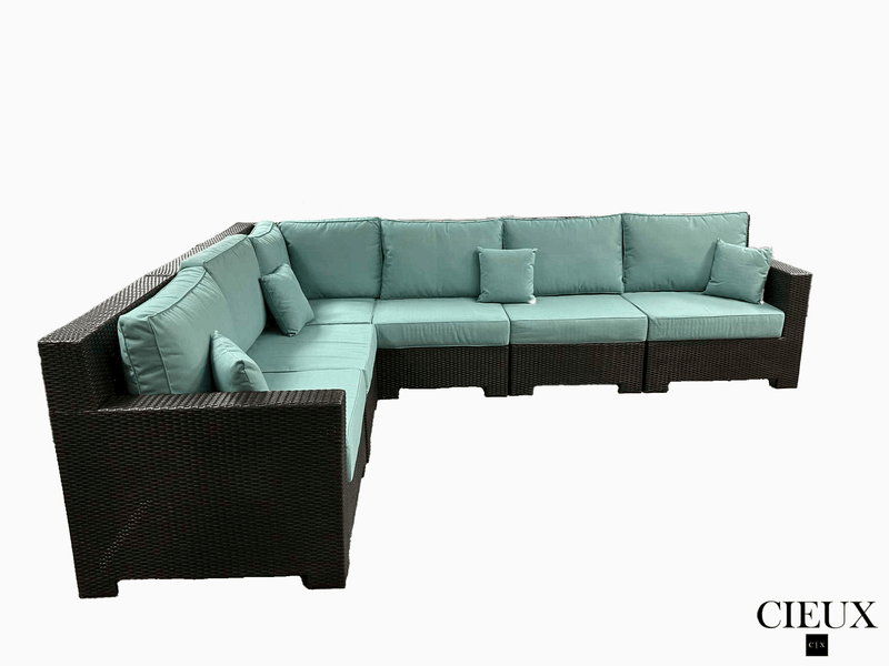 CIEUX Sectional Provence Outdoor Patio Wicker Rattan Modular L-Shaped Sectional Sofa in Blue