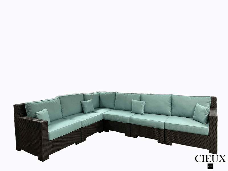 CIEUX Sectional Provence Outdoor Patio Wicker Rattan Modular L-Shaped Sectional Sofa in Blue