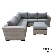 CIEUX Sectional Riviera Outdoor Patio Wicker Corner Sectional Sofa and Ottoman Set in Grey with Sunbrella Canvas Charcoal Cushions