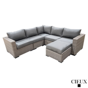CIEUX Sectional Riviera Outdoor Patio Wicker Corner Sectional Sofa and Ottoman Set in Grey with Sunbrella Canvas Charcoal Cushions