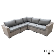 CIEUX Sectional Riviera Outdoor Patio Wicker Corner Sectional Sofa in Grey with Sunbrella Canvas Charcoal Cushions