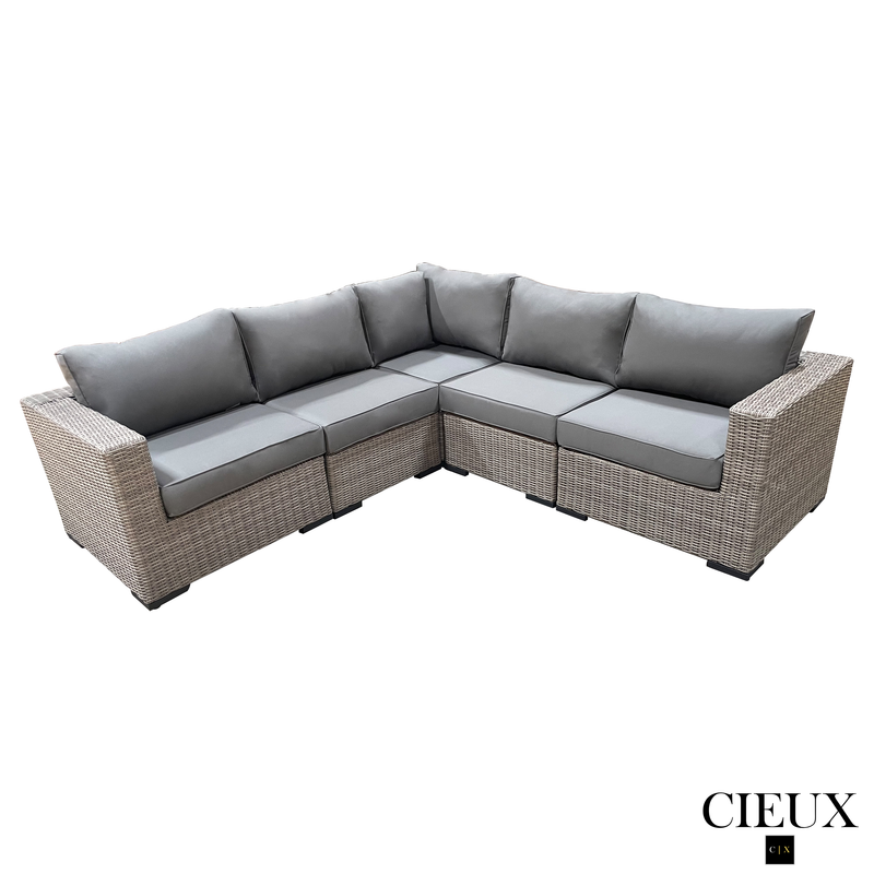 CIEUX Sectional Riviera Outdoor Patio Wicker Corner Sectional Sofa in Grey with Sunbrella Canvas Charcoal Cushions