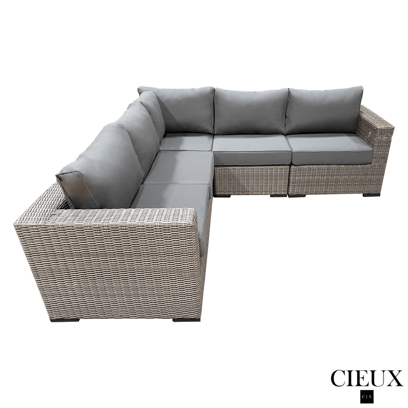 CIEUX Sectional Riviera Outdoor Patio Wicker Corner Sectional Sofa in Grey with Sunbrella Canvas Charcoal Cushions