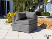 CIEUX Sectional Riviera Outdoor Patio Wicker L-Shaped Sectional Sofa and Ottoman Set in Grey with Sunbrella Canvas Charcoal Cushions