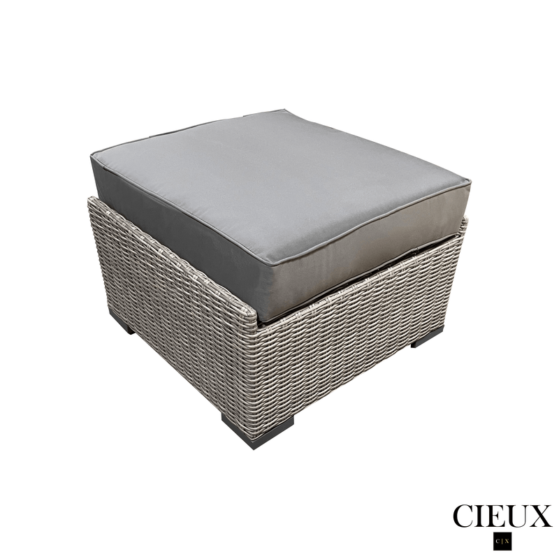 CIEUX Sectional Riviera Outdoor Patio Wicker L-Shaped Sectional Sofa and Ottoman Set in Grey with Sunbrella Canvas Charcoal Cushions