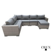 CIEUX Sectional Riviera Outdoor Patio Wicker L-Shaped Sectional Sofa and Ottoman Set in Grey with Sunbrella Canvas Charcoal Cushions