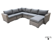 CIEUX Sectional Riviera Outdoor Patio Wicker L-Shaped Sectional Sofa and Ottoman Set in Grey with Sunbrella Canvas Charcoal Cushions