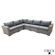 CIEUX Sectional Riviera Outdoor Patio Wicker L-Shaped Sectional Sofa in Grey with Sunbrella Canvas Charcoal Cushions