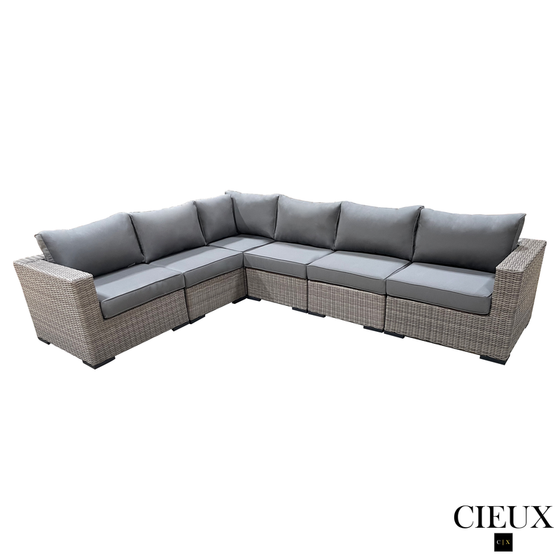 CIEUX Sectional Riviera Outdoor Patio Wicker L-Shaped Sectional Sofa in Grey with Sunbrella Canvas Charcoal Cushions