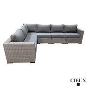 CIEUX Sectional Riviera Outdoor Patio Wicker L-Shaped Sectional Sofa in Grey with Sunbrella Canvas Charcoal Cushions