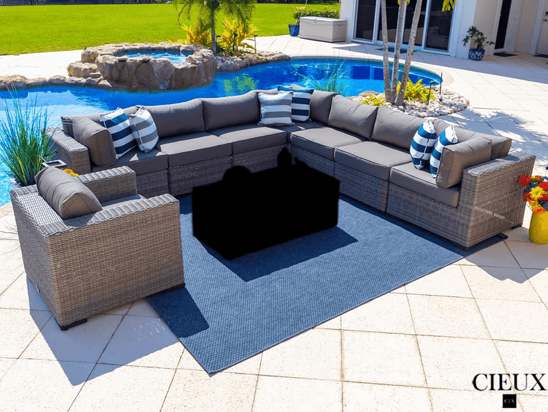 CIEUX Sectional Riviera Outdoor Patio Wicker Large Corner Sectional Sofa and Club Chair Set in Grey with Sunbrella Canvas Charcoal Cushions
