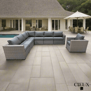 CIEUX Sectional Riviera Outdoor Patio Wicker Large Corner Sectional Sofa and Club Chair Set in Grey with Sunbrella Canvas Charcoal Cushions