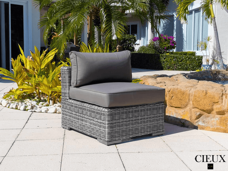 CIEUX Sectional Riviera Outdoor Patio Wicker Large Corner Sectional Sofa in Grey with Sunbrella Canvas Charcoal Cushions