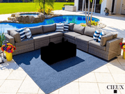 CIEUX Sectional Riviera Outdoor Patio Wicker Large Corner Sectional Sofa in Grey with Sunbrella Canvas Charcoal Cushions