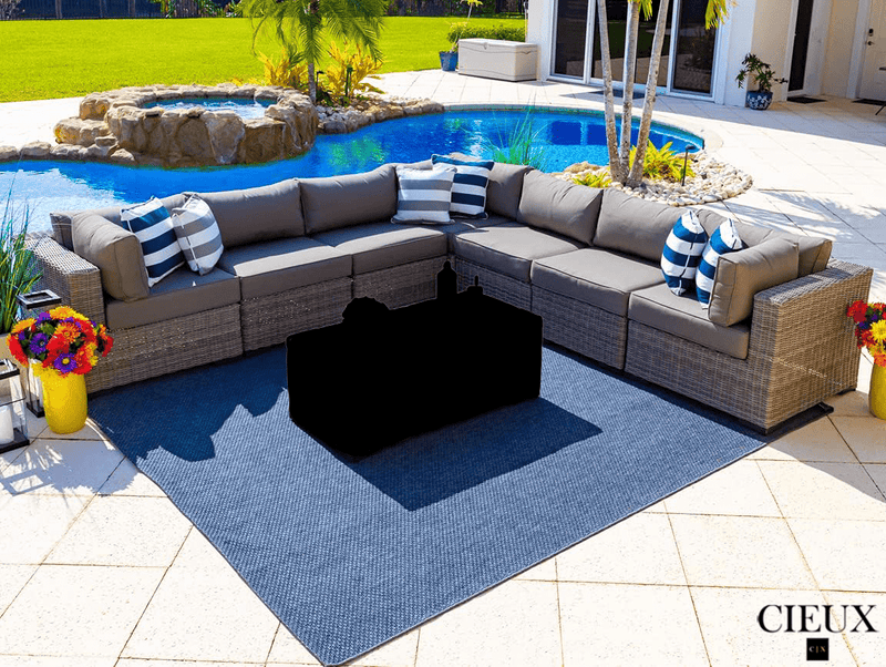 CIEUX Sectional Riviera Outdoor Patio Wicker Large Corner Sectional Sofa in Grey with Sunbrella Canvas Charcoal Cushions