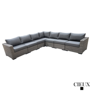 CIEUX Sectional Riviera Outdoor Patio Wicker Large Corner Sectional Sofa in Grey with Sunbrella Canvas Charcoal Cushions