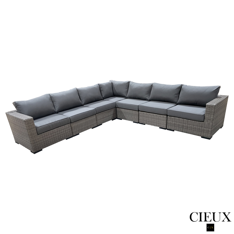 CIEUX Sectional Riviera Outdoor Patio Wicker Large Corner Sectional Sofa in Grey with Sunbrella Canvas Charcoal Cushions