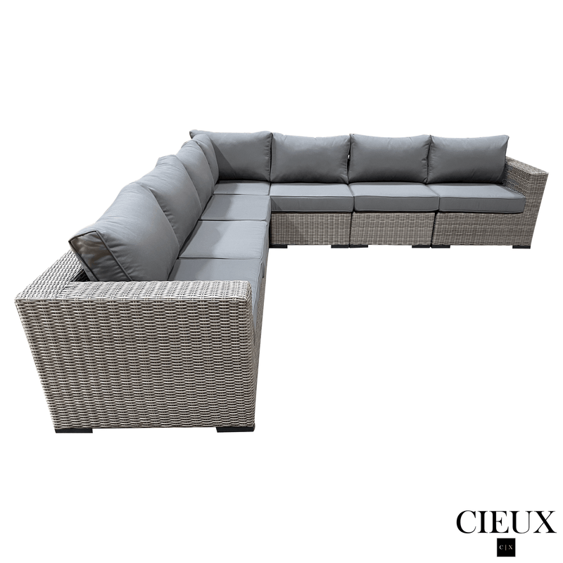 CIEUX Sectional Riviera Outdoor Patio Wicker Large Corner Sectional Sofa in Grey with Sunbrella Canvas Charcoal Cushions