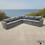 CIEUX Sectional Riviera Outdoor Patio Wicker Large Corner Sectional Sofa in Grey with Sunbrella Canvas Charcoal Cushions