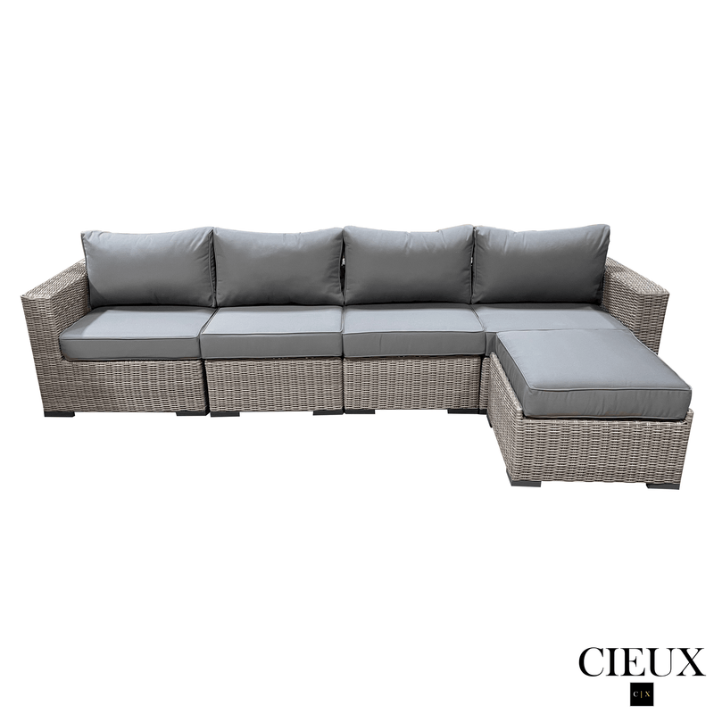 CIEUX Sectional Riviera Outdoor Patio Wicker Large Sectional Sofa in Grey with Sunbrella Canvas Charcoal Cushions