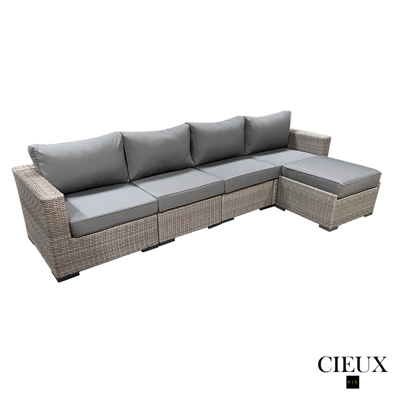 CIEUX Sectional Riviera Outdoor Patio Wicker Large Sectional Sofa in Grey with Sunbrella Canvas Charcoal Cushions