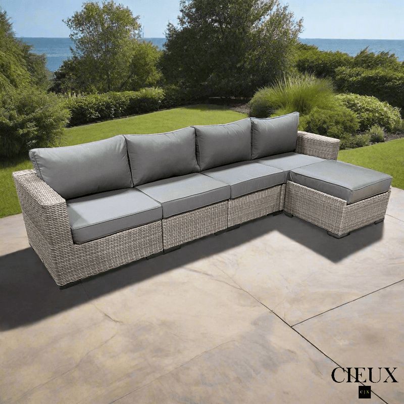 CIEUX Sectional Riviera Outdoor Patio Wicker Large Sectional Sofa in Grey with Sunbrella Canvas Charcoal Cushions