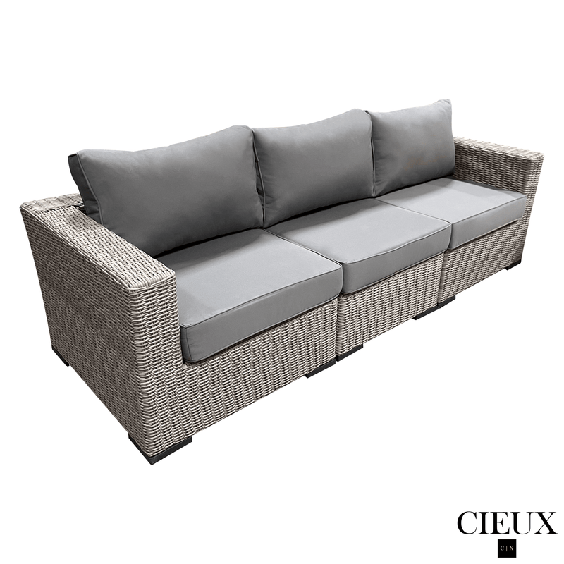 CIEUX Sectional Riviera Outdoor Patio Wicker Medium Sectional Sofa in Grey with Sunbrella Canvas Charcoal Cushions