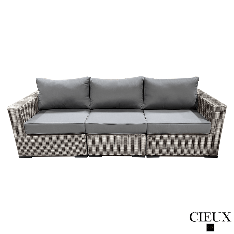 CIEUX Sectional Riviera Outdoor Patio Wicker Medium Sectional Sofa in Grey with Sunbrella Canvas Charcoal Cushions