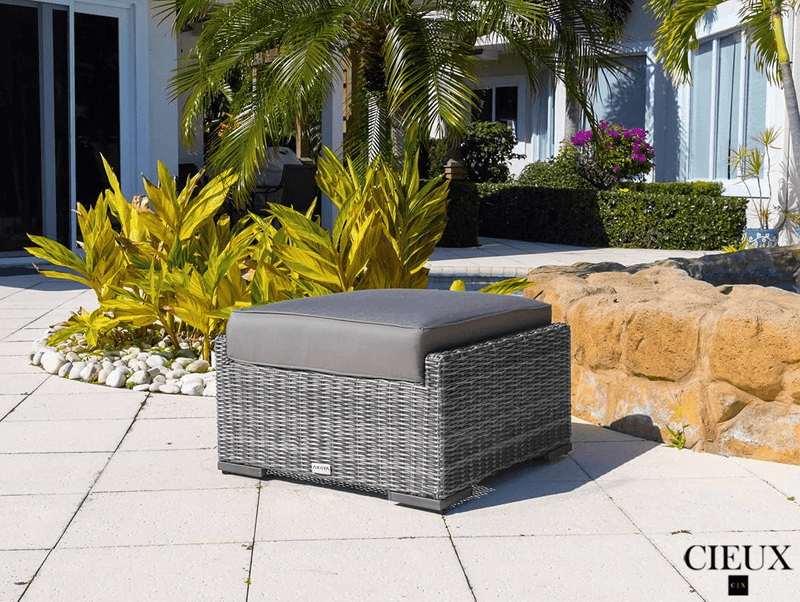 CIEUX Sectional Riviera Outdoor Patio Wicker Medium Sectional Sofa in Grey with Sunbrella Canvas Charcoal Cushions