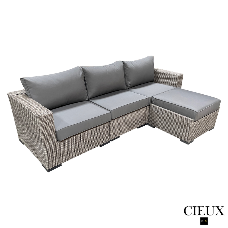 CIEUX Sectional Riviera Outdoor Patio Wicker Medium Sectional Sofa in Grey with Sunbrella Canvas Charcoal Cushions