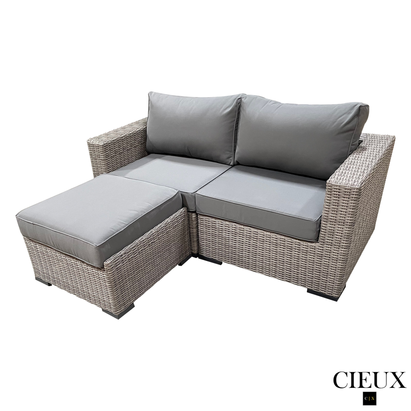 CIEUX Sectional Riviera Outdoor Patio Wicker Small Sectional Sofa in Grey with Sunbrella Canvas Charcoal Cushions