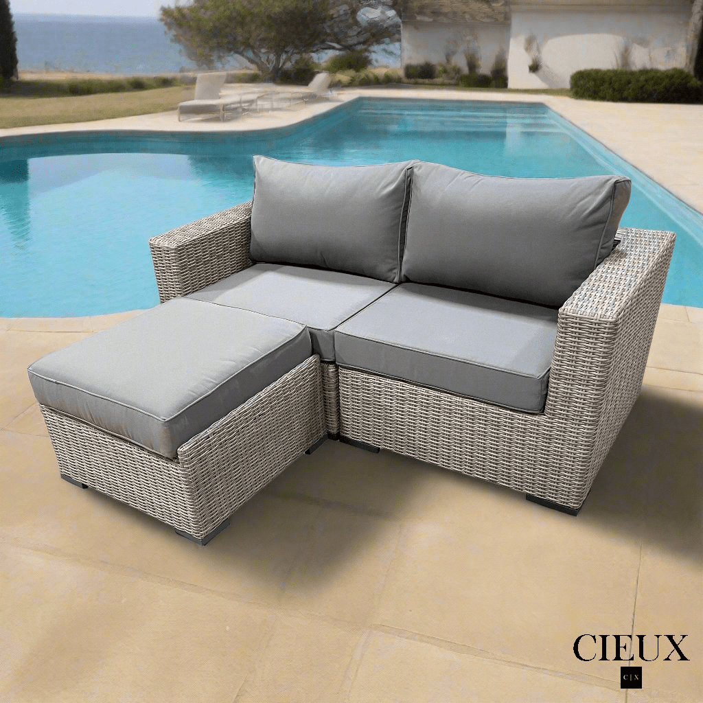 CIEUX Riviera Outdoor Patio Wicker Small Sectional Sofa in Grey