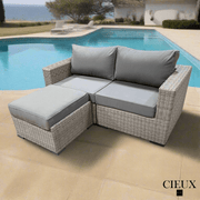 CIEUX Sectional Riviera Outdoor Patio Wicker Small Sectional Sofa in Grey with Sunbrella Canvas Charcoal Cushions
