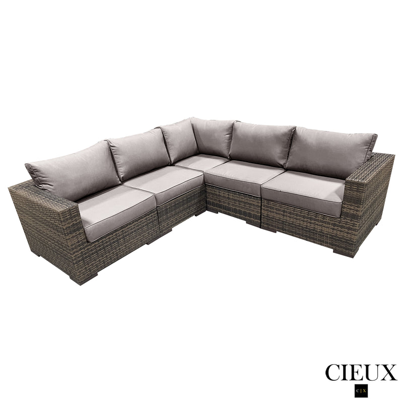 CIEUX Sectional Valence Outdoor Patio Wicker Corner Sectional Sofa in Brown with Sunbrella Canvas Taupe Cushions