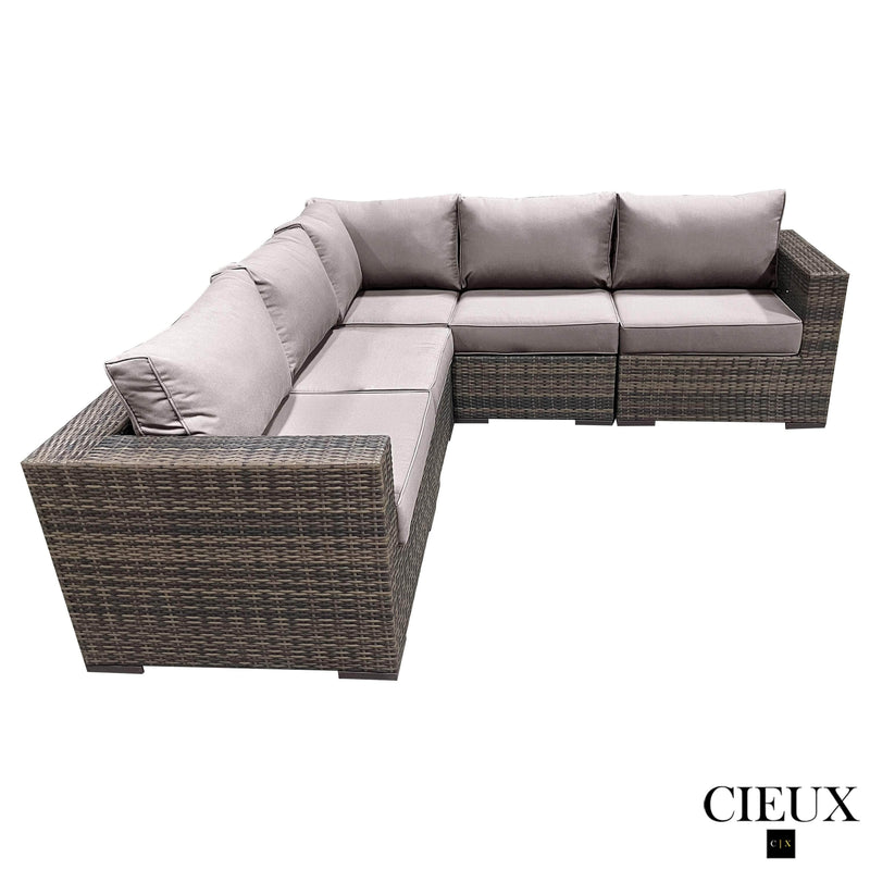 CIEUX Sectional Valence Outdoor Patio Wicker Corner Sectional Sofa in Brown with Sunbrella Canvas Taupe Cushions