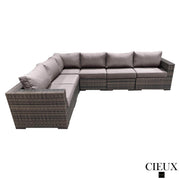CIEUX Sectional Valence Outdoor Patio Wicker L-Shaped Sectional Sofa in Brown with Sunbrella Canvas Taupe Cushions