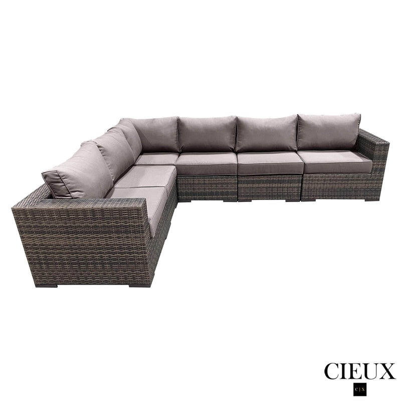 CIEUX Sectional Valence Outdoor Patio Wicker L-Shaped Sectional Sofa in Brown with Sunbrella Canvas Taupe Cushions