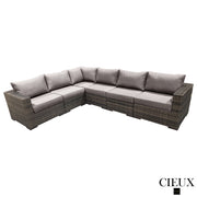 CIEUX Sectional Valence Outdoor Patio Wicker L-Shaped Sectional Sofa in Brown with Sunbrella Canvas Taupe Cushions