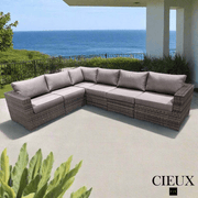 CIEUX Sectional Valence Outdoor Patio Wicker L-Shaped Sectional Sofa in Brown with Sunbrella Canvas Taupe Cushions